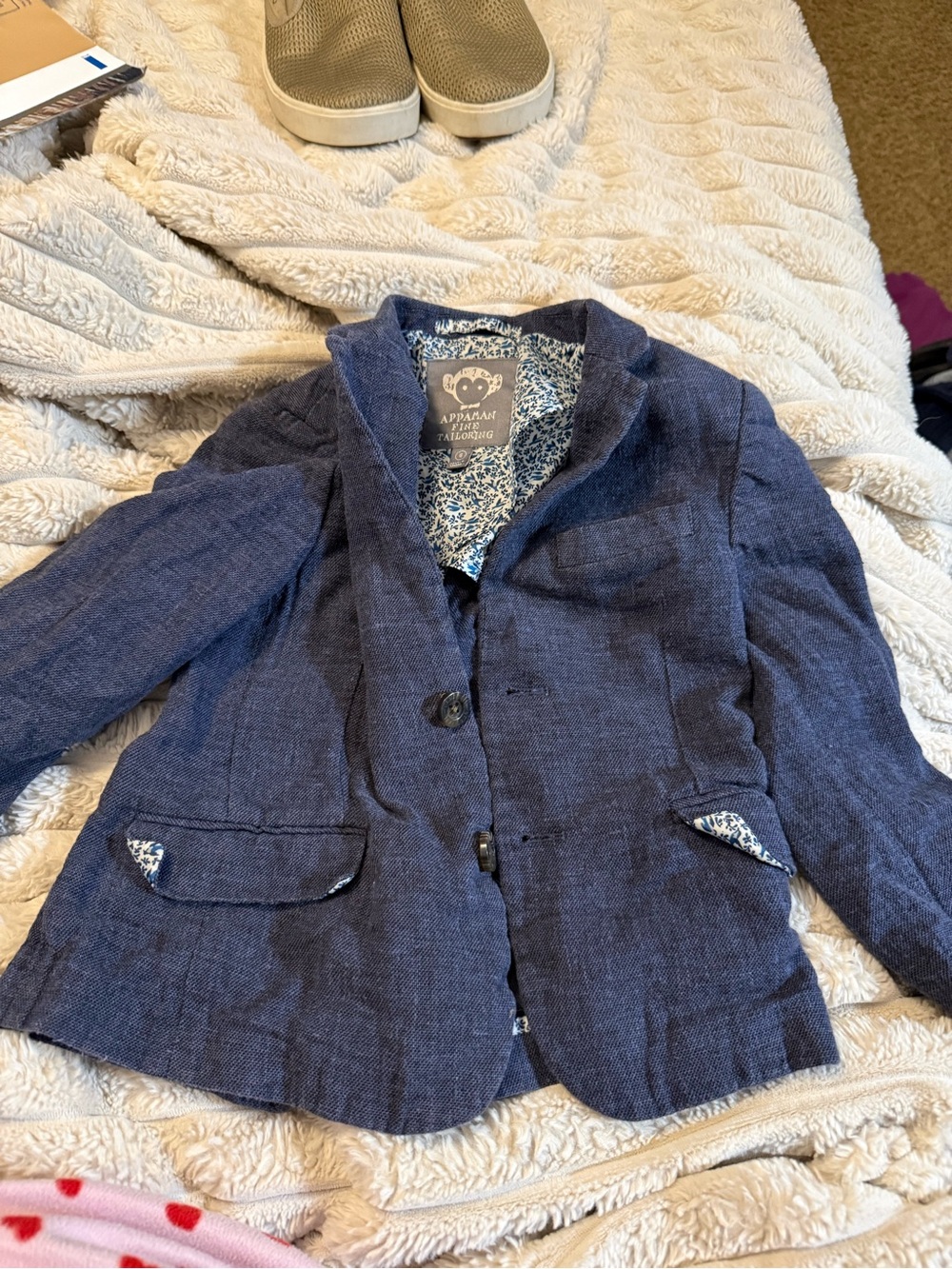Appaman Boy’s Blue Linen-Blend Blazer with Floral Lining